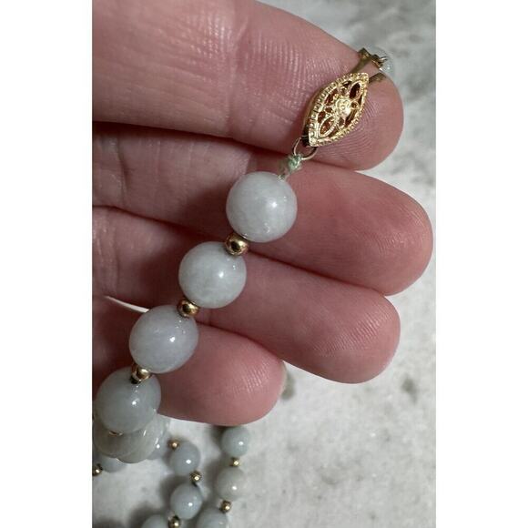 14k Gold 26” Light Green Jade Beaded Necklace Gold Spacers 54 Grams - Picture 7 of 10